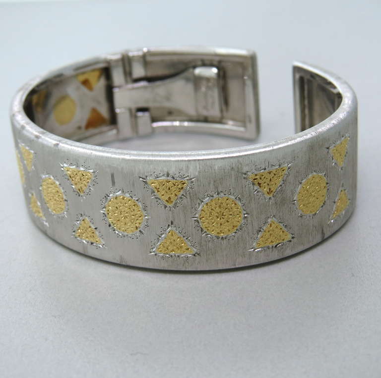 Classic Buccellati Geminato Silver Gold Cuff Bracelet In Excellent Condition In Lambertville, NJ