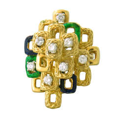 1970s Gold Enamel Diamond Ring