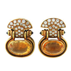 1980s Diamond Citrine Sapphire Gold Earrings