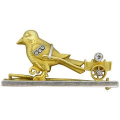 Antique Rose Cut Diamond Gold Platinum Bird Brooch Pin