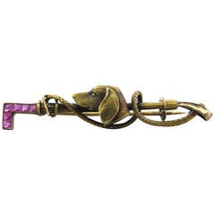 Antique Ruby Gold Dog Brooch Pin 8