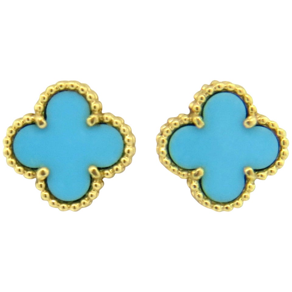 Van Cleef & Arpels Sweet Alhambra Turquoise Gold Earrings