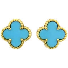 Van Cleef & Arpels Sweet Alhambra Turquoise Gold Earrings