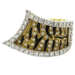 Beautiful Black Enamel Diamond Gold Tiger Pattern Ring