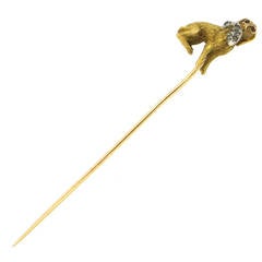 Antique Ruby Diamond Gold Platinum Dog and FIsh Stick Pin