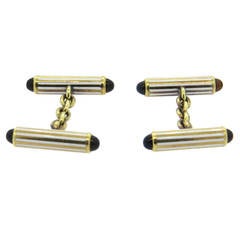 Antique Art Deco Garnet Enamel Gold Cufflinks