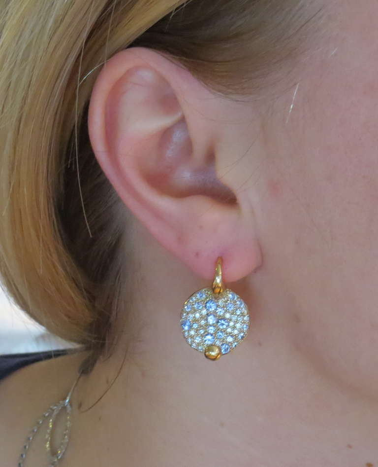 Pomellato Sabbia Gold Sapphire Diamond Earrings In Excellent Condition In Lambertville, NJ