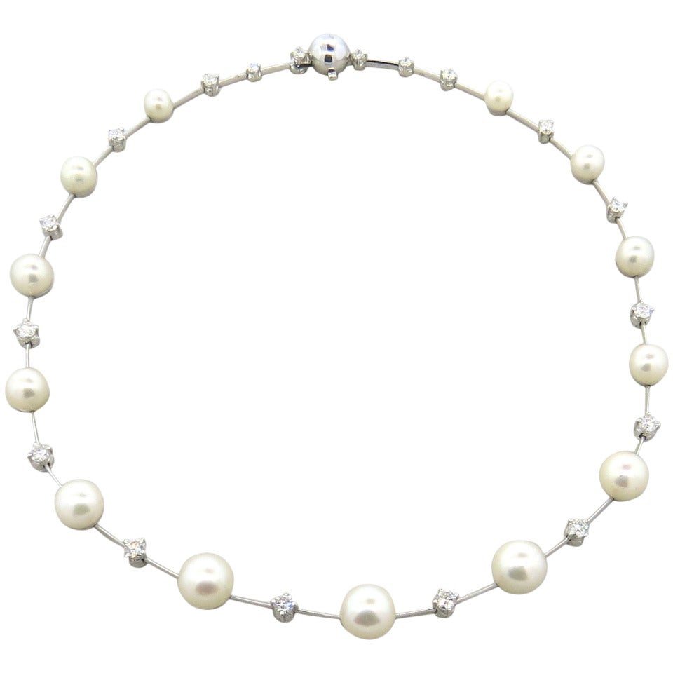 Fine Gold Diamond Graduated South Sea Pearl Necklace at 1stDibs