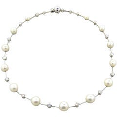 Vintage Fine Gold Diamond Graduated South Sea Pearl Necklace