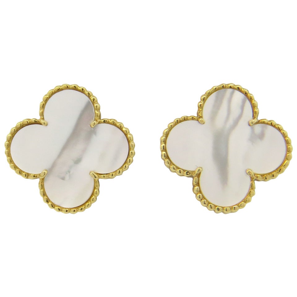 Magic Alhambra earrings 18K yellow gold, Mother-of-pearl - Van Cleef &  Arpels