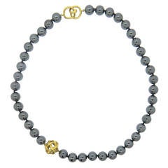 1980s Angela Cummings Hematite Bead Gold Necklace