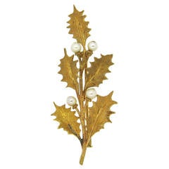 Buccellati Pearl Gold Leaf Brooch Pin