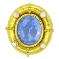 Elizabeth Locke Gold Venetian Glass Intaglio Moonstone Brooch Pendant