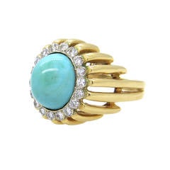 1960s Turquoise Diamond Gold Ring