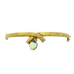 Antique Victorian Opal Diamond Gold Bangle Bracelet
