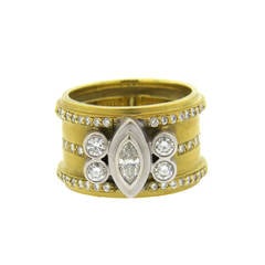 Unusual Modernist Diamond Gold Wide Band Ring