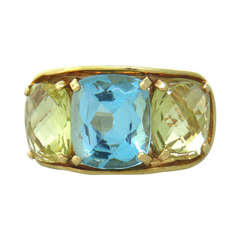 Maz Yellow Gold Citrine Blue Topaz Ring