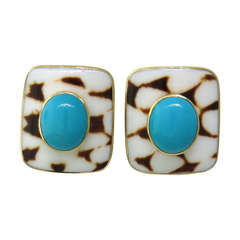Trianon Turquoise Shell Yellow Gold Earrings