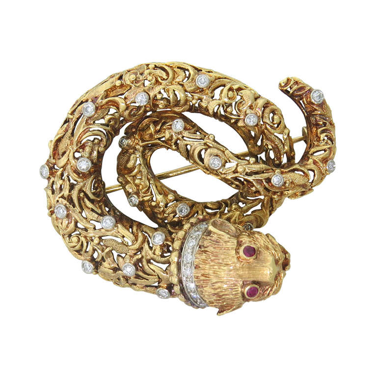 Zolotas Gold Ruby Diamond Chimera Brooch Pin