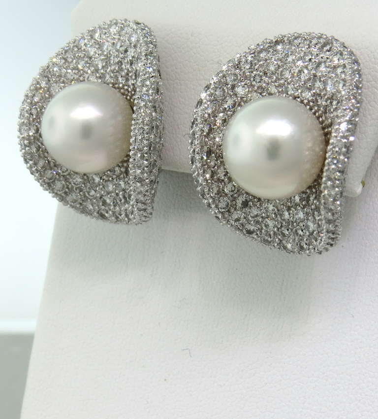 Impressive White Gold Diamond South Sea Pearl Earrings For At Beautiful 18k White Gold Earrings With Rox 12 00ctw Diamonds Vs G H And