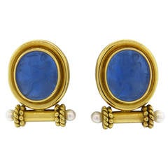 Elizabeth Locke Intaglio Venetian Glass Pearl Gold Earrings 10
