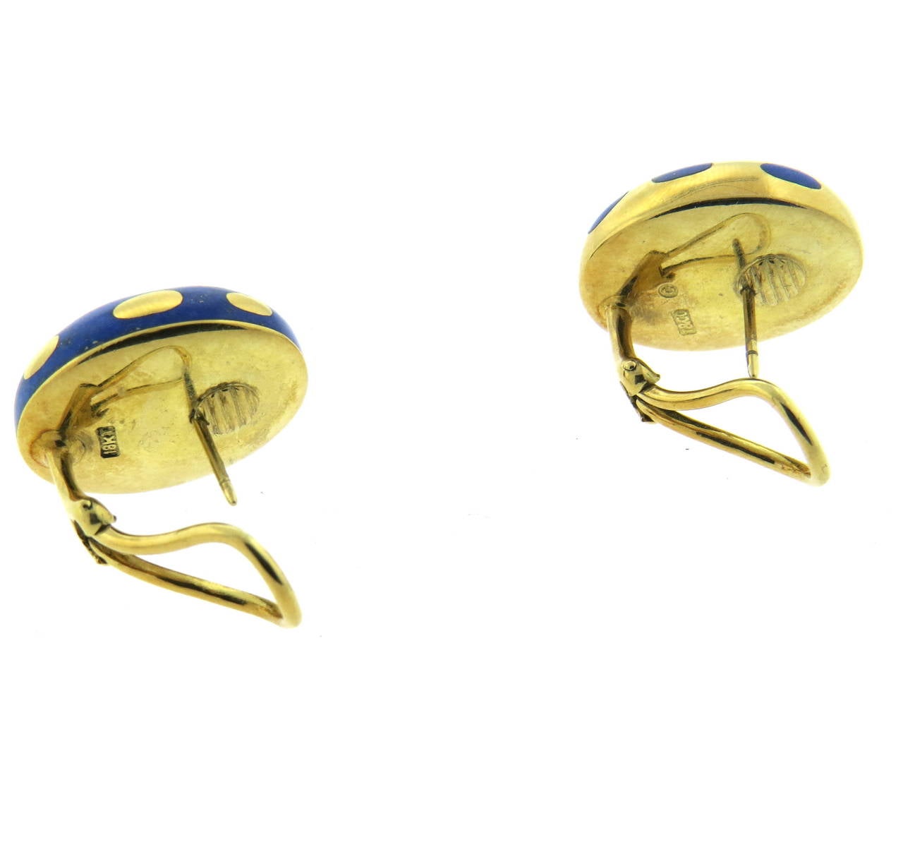 Iconic Positive Negative earrings, crafted by Tiffany & Co, set in 18k gold with lapis lazuli inlay. Earrings measure 21mm x 19mm. Marked T & Co,18k. Weight - 19.5 grams