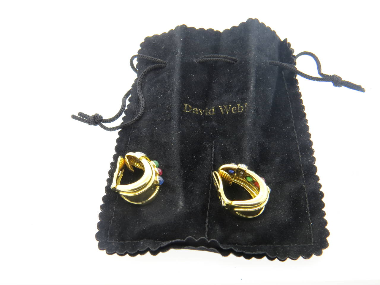 David Webb Sapphire Diamond Emerald Ruby Gold and Platinum Earrings 1