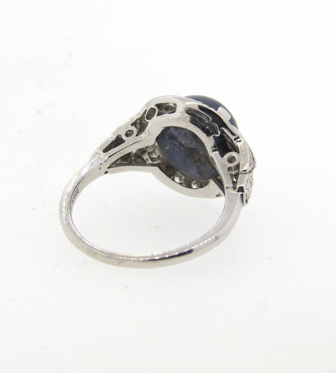 Women's Antique Platinum Star Sapphire Cabochon Diamond Ring