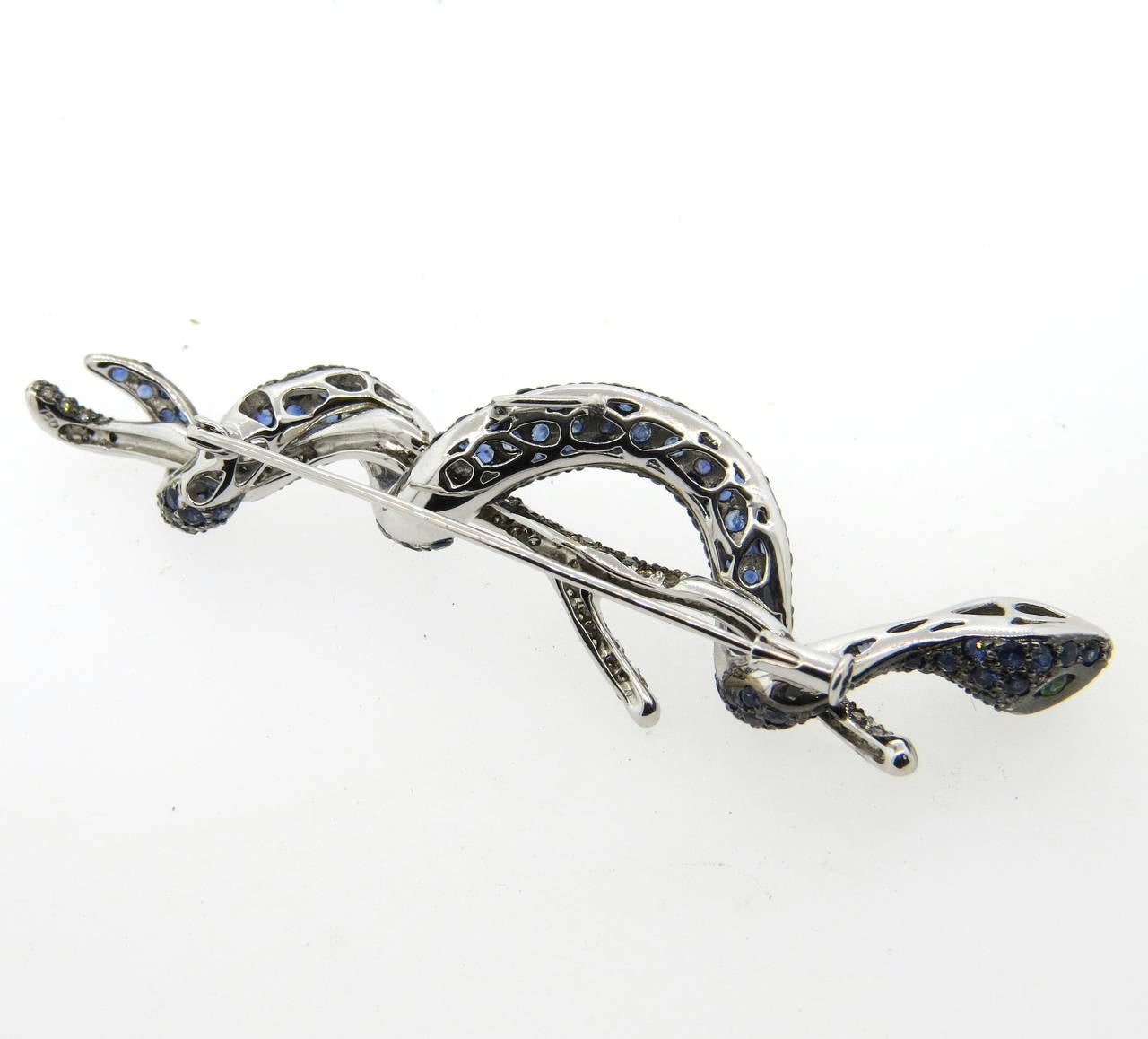 Sapphire Demantoid Garnet Diamond Gold Serpent Brooch