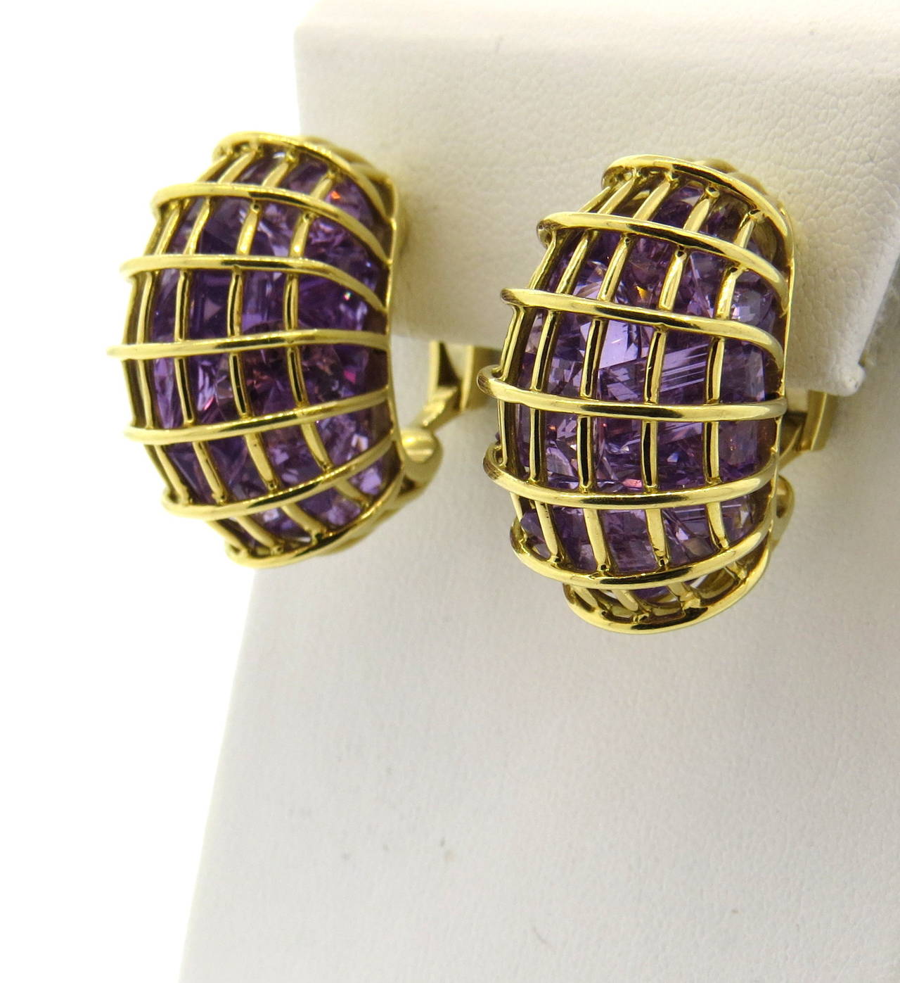 Verdura Caged Amethyst Gold Earrings 1