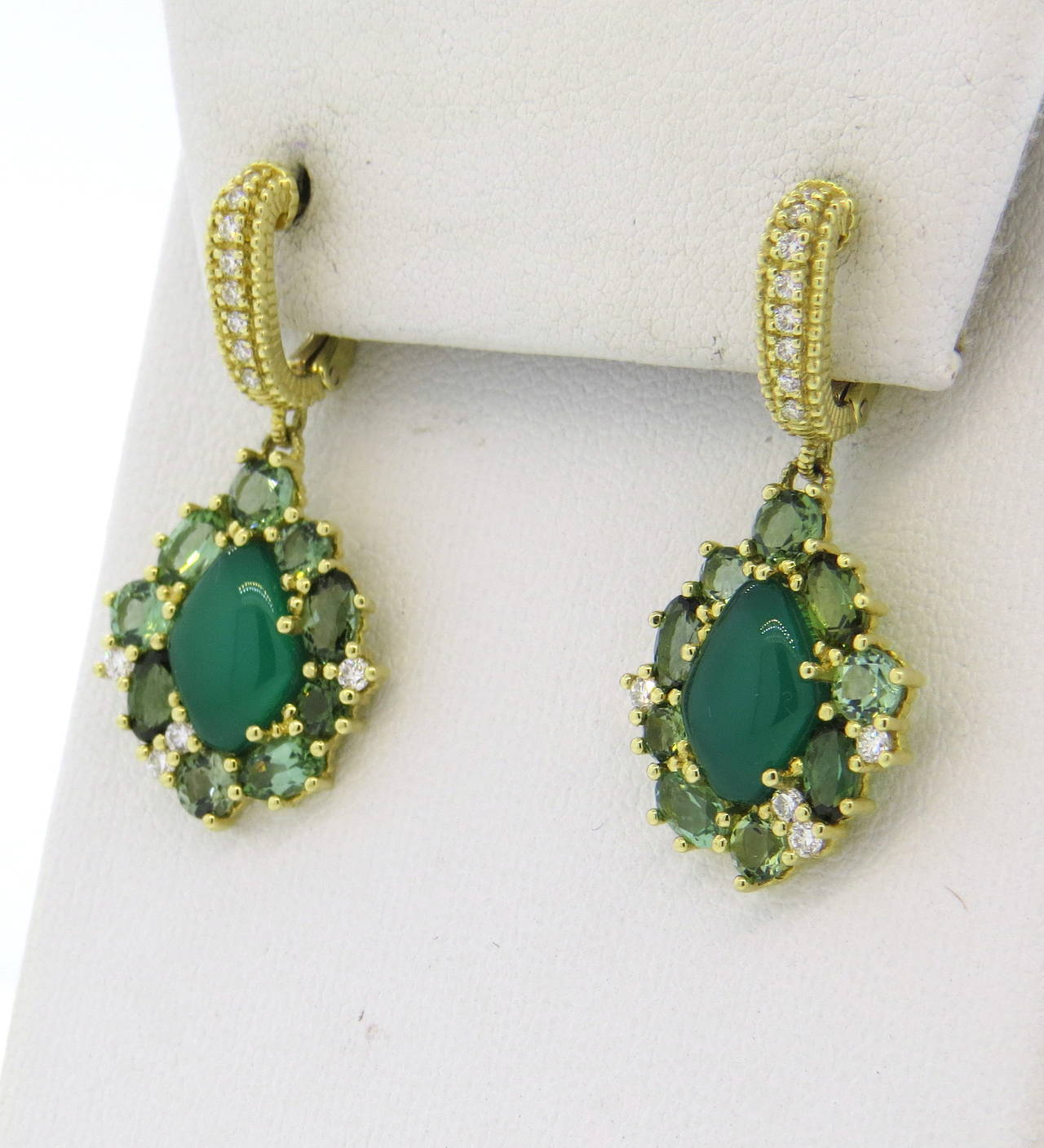 Women's Judith Ripka Green Chalcedony Gemstone Diamond Drop Earrings