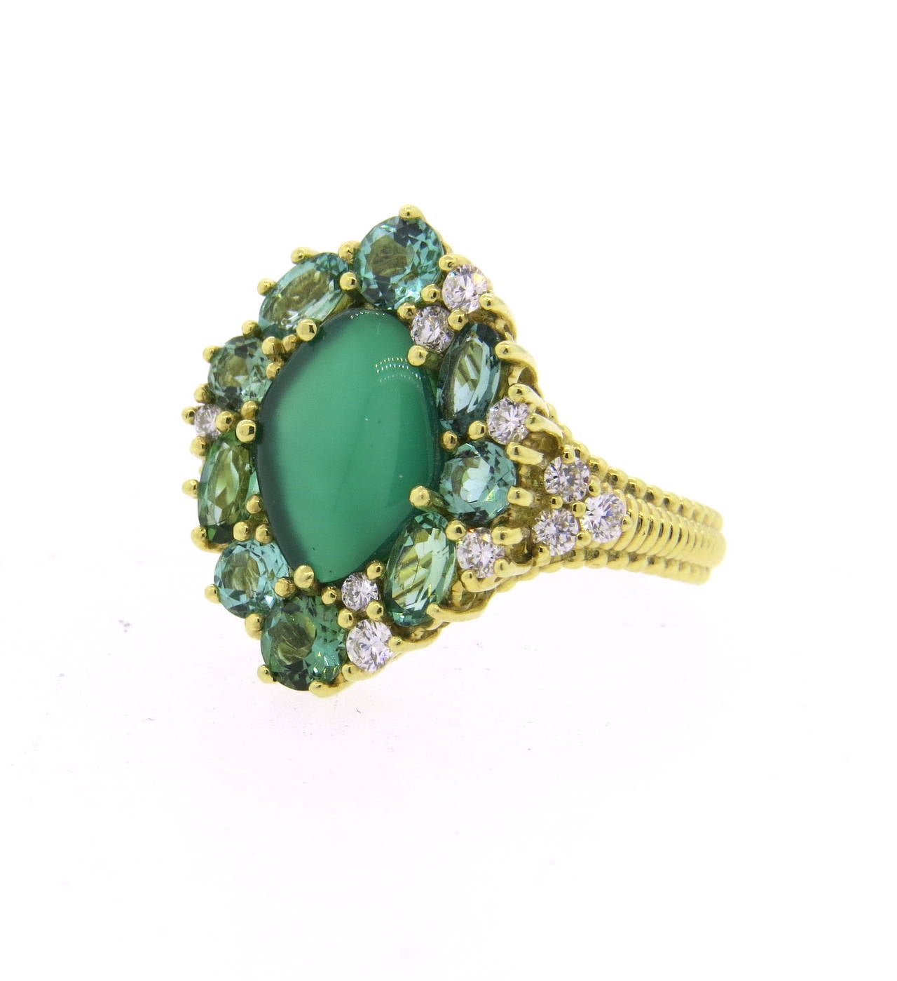 Judith Ripka Gold Green Chalcedony Tourmaline Diamond Ring 1