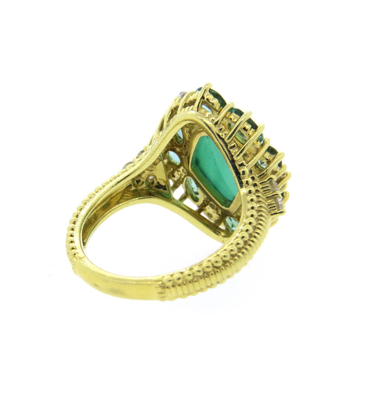 Judith Ripka Gold Green Chalcedony Tourmaline Diamond Ring In Excellent Condition In Lambertville, NJ
