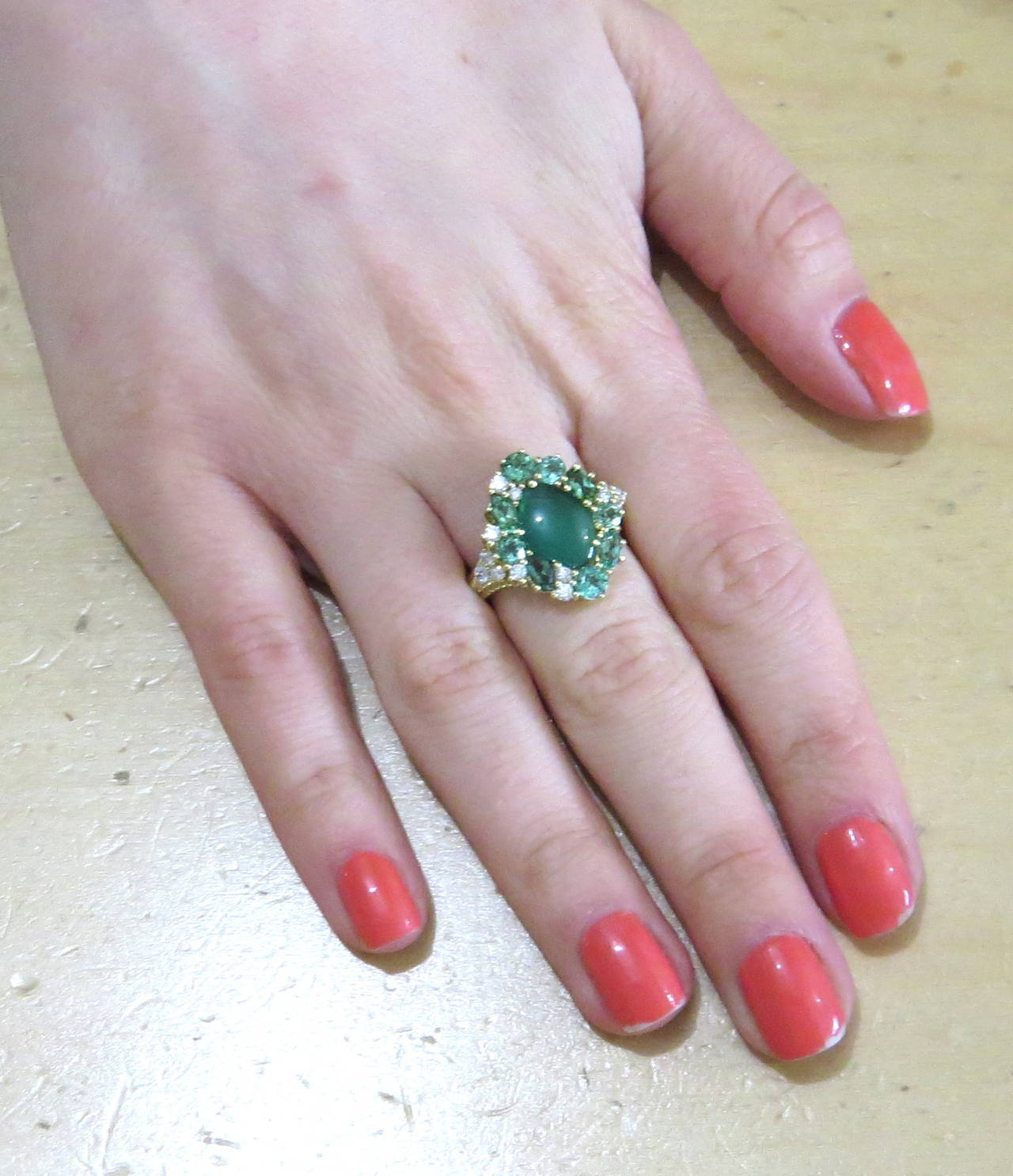 Women's Judith Ripka Gold Green Chalcedony Tourmaline Diamond Ring