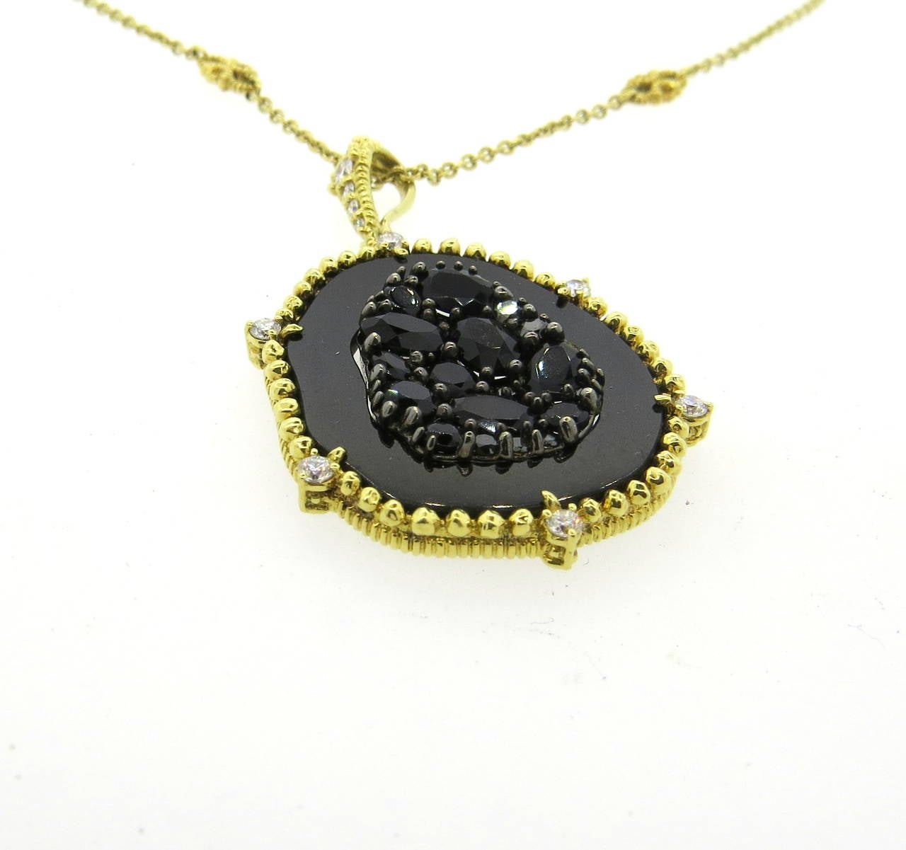 Judith Ripka Oasis Gold Onyx Diamond Pendant Necklace In Excellent Condition In Lambertville, NJ