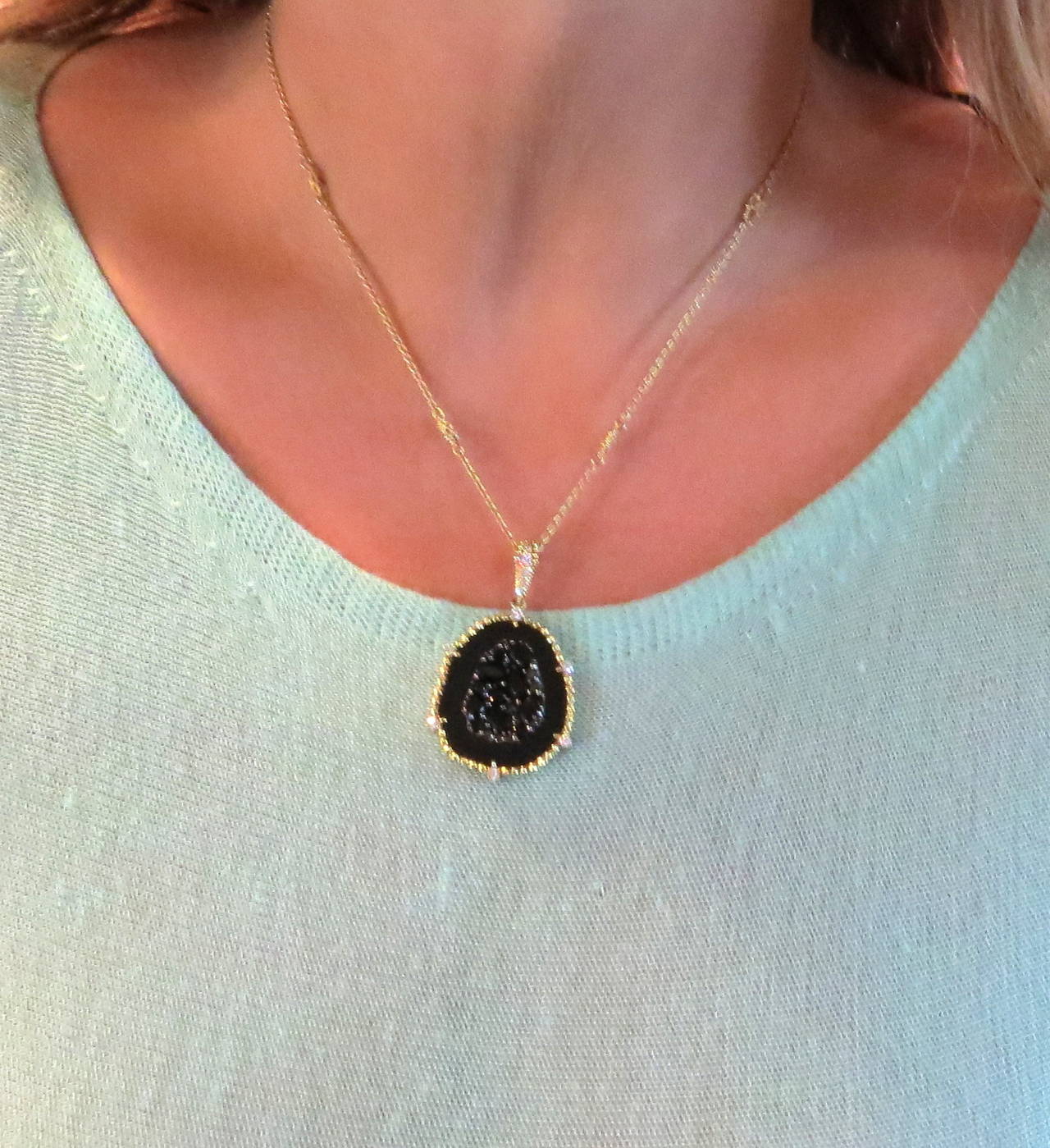 Women's Judith Ripka Oasis Gold Onyx Diamond Pendant Necklace