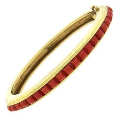 Mid Century Gold Coral Bangle Bracelet