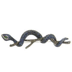 Sapphire Demantoid Garnet Diamond Gold Serpent Brooch