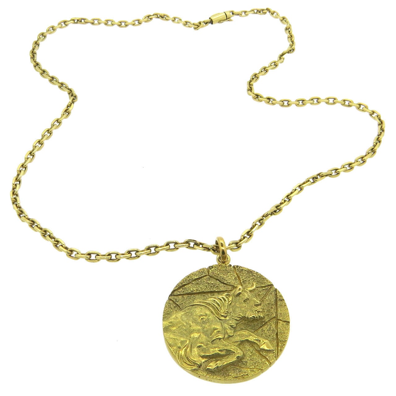 1970s Tiffany & Co. Gold Taurus Zodiac Pendant Necklace