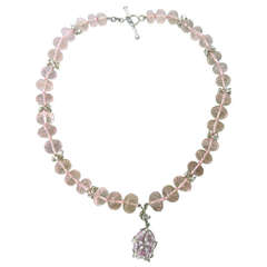 Cathy Waterman Platinum Kunzite Bead Diamond Pendant Necklace