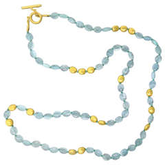 Yossi Harari Gold Aquamarine Toggle Necklace