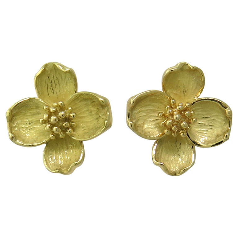 Tiffany & Co Gold Dogwood Flower Earrings