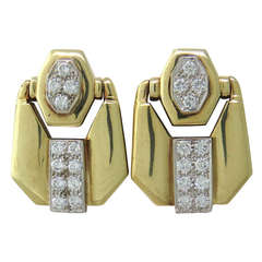 1960s Gold and Diamond Doorknocker Earrings