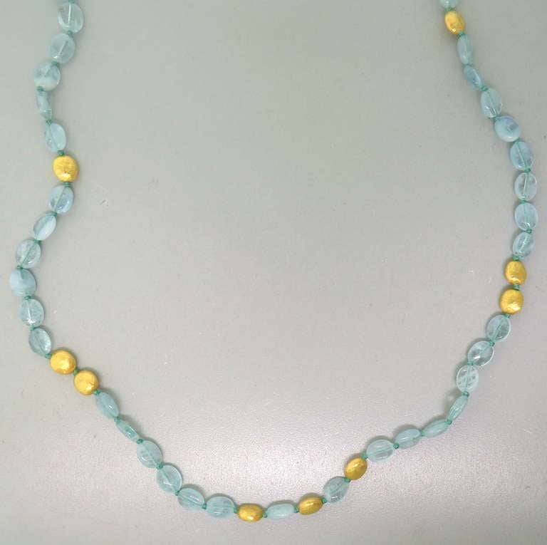 Yossi Harari Gold Aquamarine Toggle Necklace
