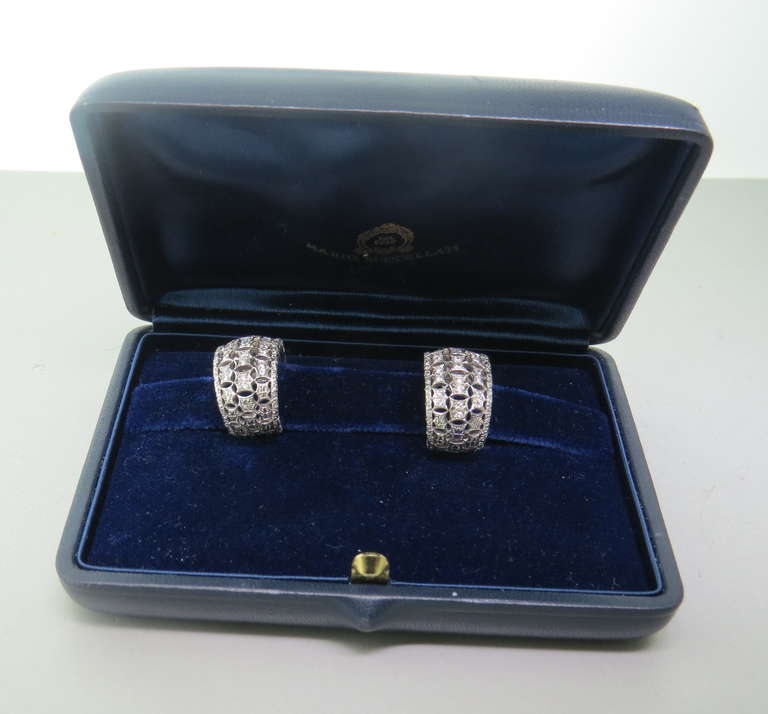 Women's Mario Buccellati Diamond Gold Oval Hoop Earrings For Sale