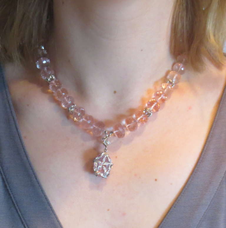 Women's Cathy Waterman Platinum Kunzite Bead Diamond Pendant Necklace