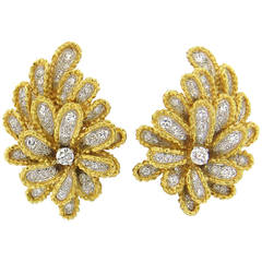 1970s Diamond Gold Floral Earrings 1970s Diamond Gold Floral Earrings