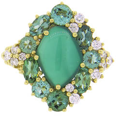 Judith Ripka Gold Green Chalcedony Tourmaline Diamond Ring
