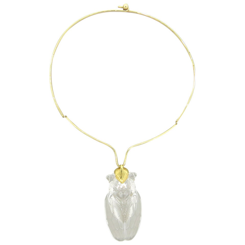 Steuben Crystal Gold Cicada Pendant Necklace