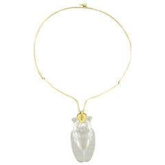 Vintage Steuben Crystal Gold Cicada Pendant Necklace